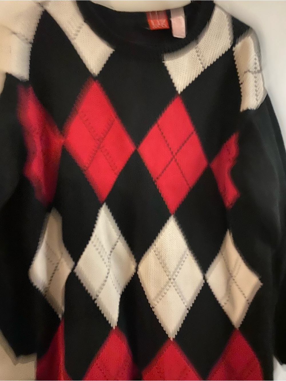 liz & co. Black Crewneck Sweater with Red & Cream Argyle